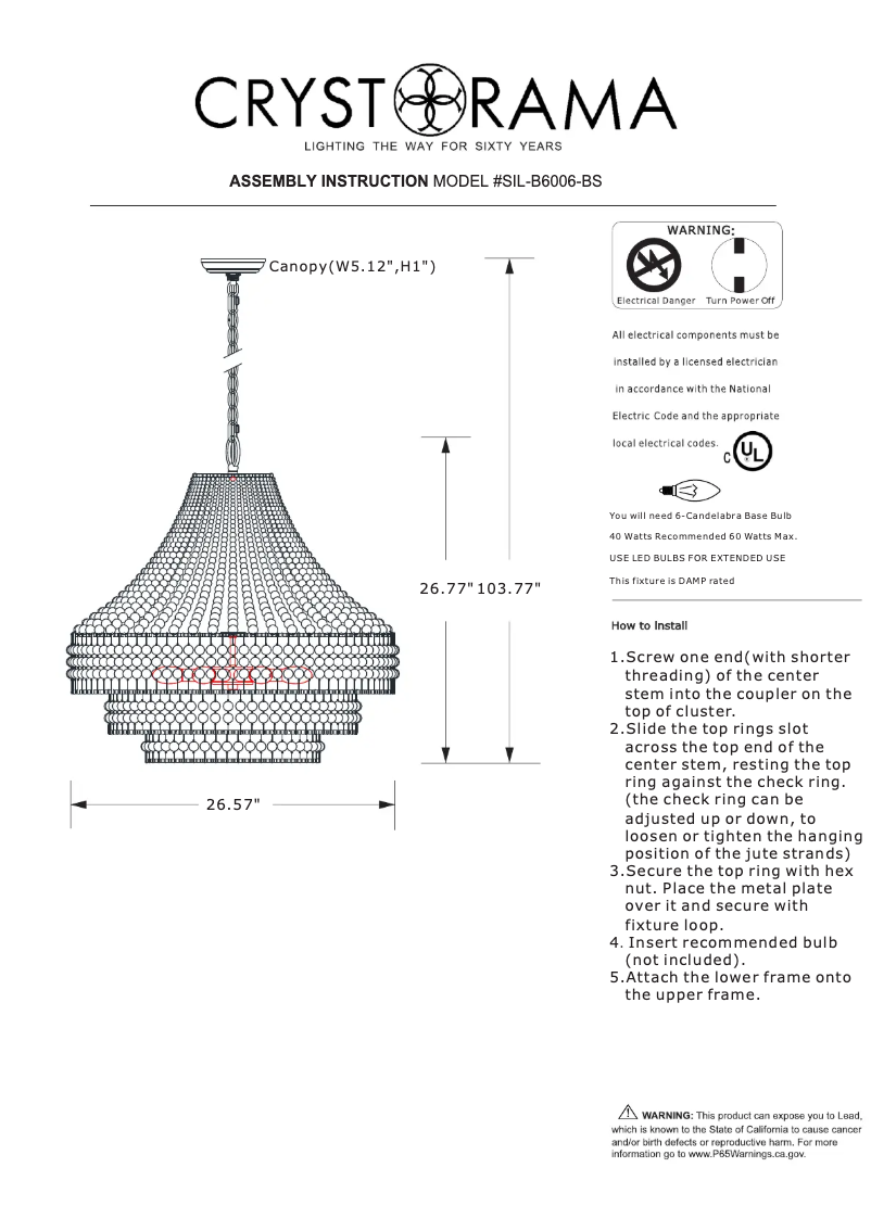 Página 1 del manual Manual de usuario Crystorama Silas SIL-B6006-BS