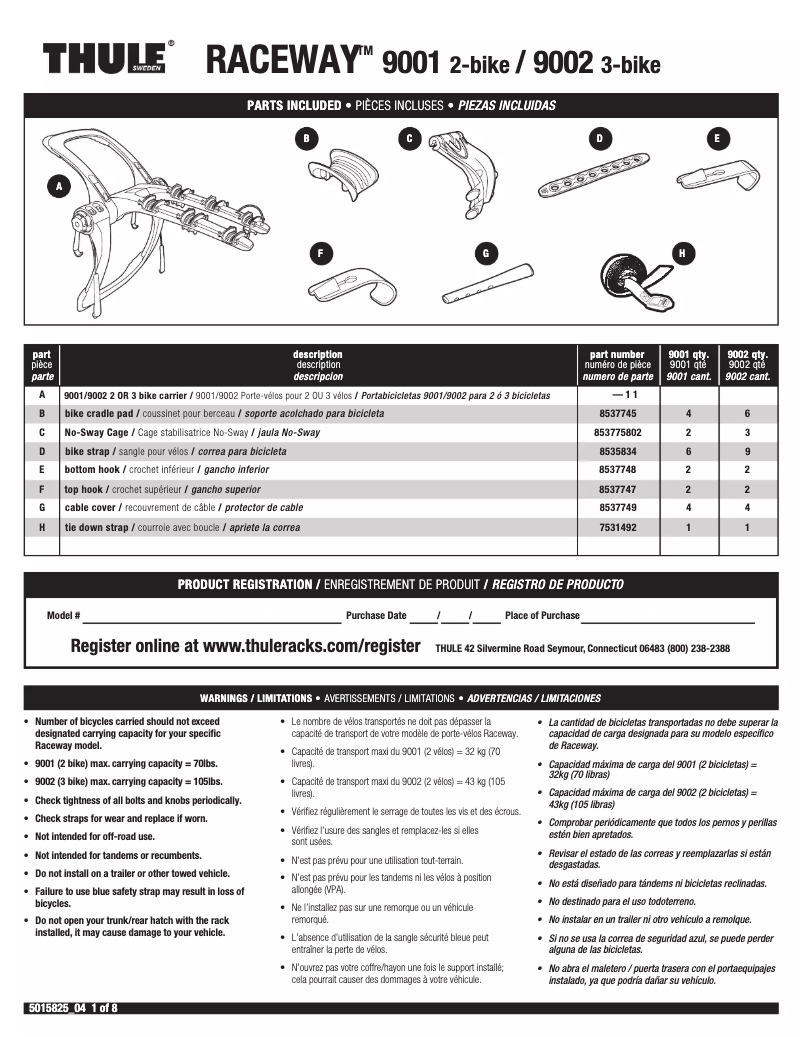 Página 1 del manual Manual de usuario Thule Raceway 9001