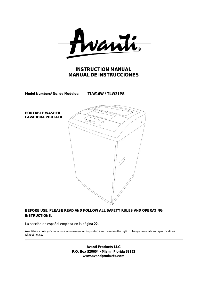 Imagen de la primera página del manual del dispositivo TLW21PS