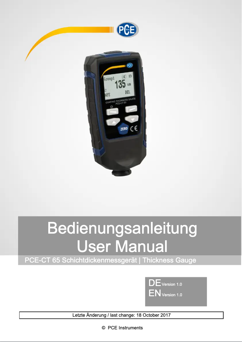 Imagen de la primera página del manual del dispositivo PCE-CT 65