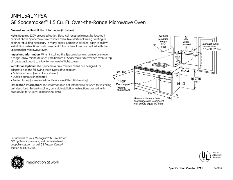 Imagen de la primera página del manual del dispositivo Spacemaker JNM1541MPSA
