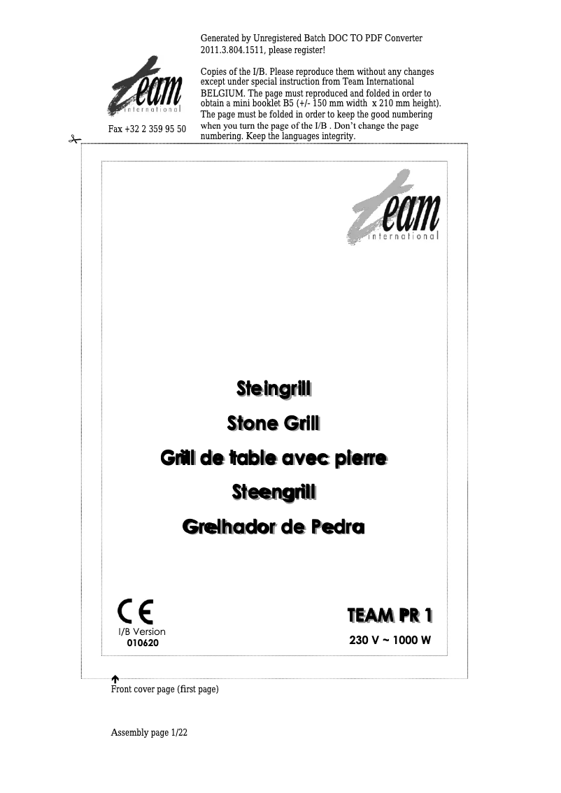 Imagen de la primera página del manual del dispositivo PR 1
