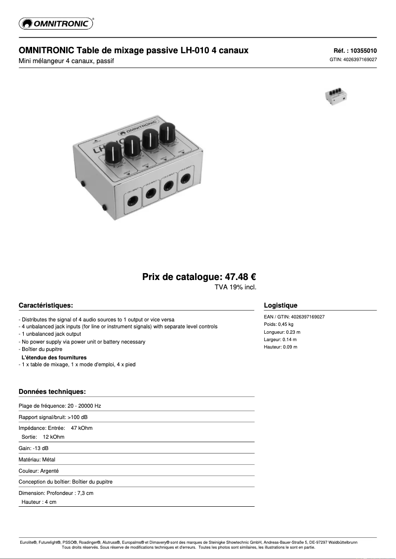 Página nº 1 - Ficha técnica Omnitronic LH-010