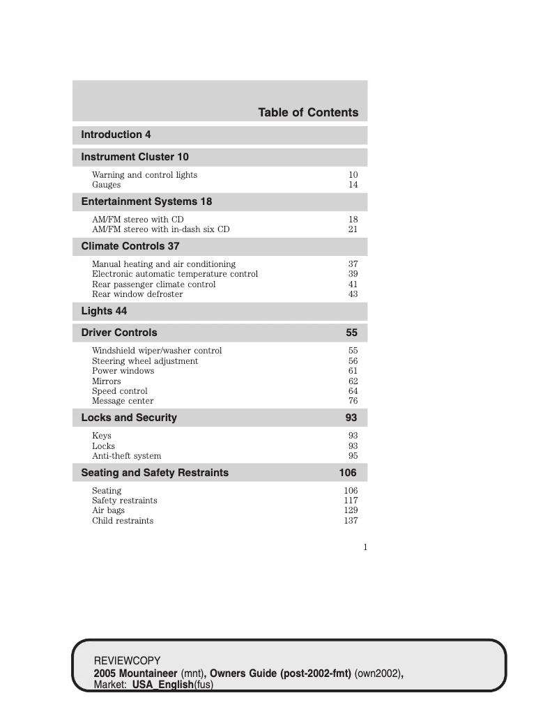 Página 1 del manual Manual de usuario Mercury Mountaineer (2005)