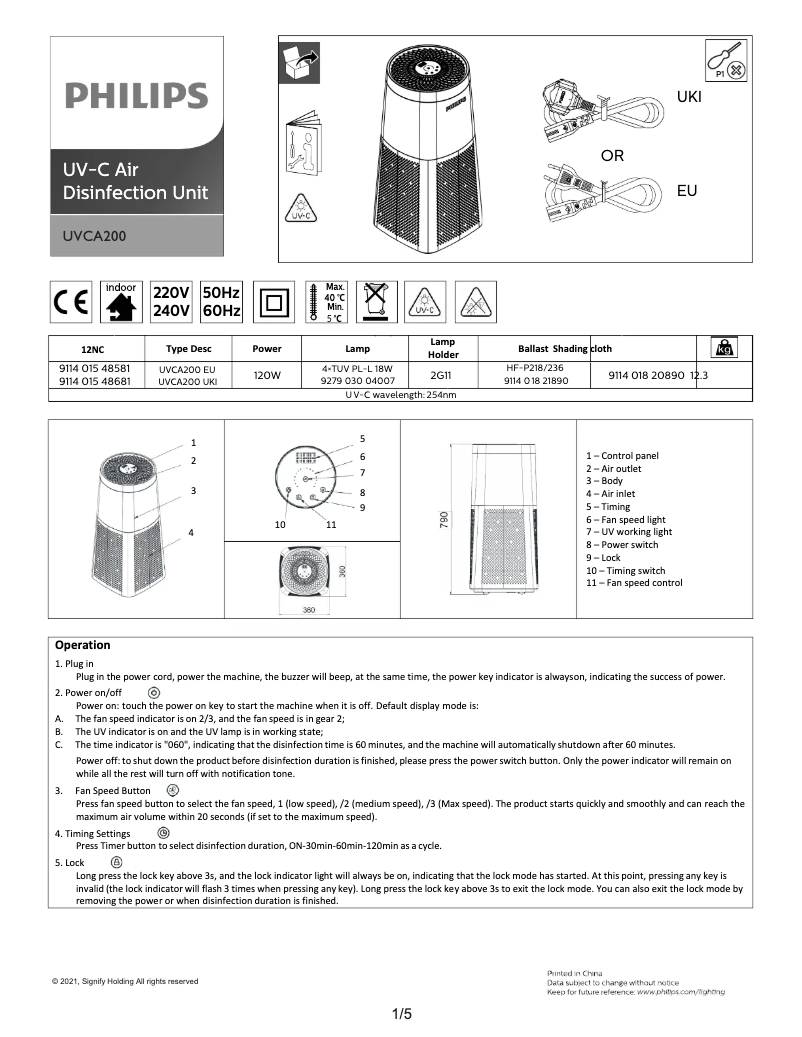 Imagen de la primera página del manual del dispositivo UVCA200
