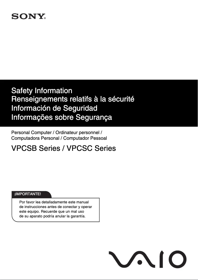Imagen de la primera página del manual del dispositivo Vaio VPCSC1AFM