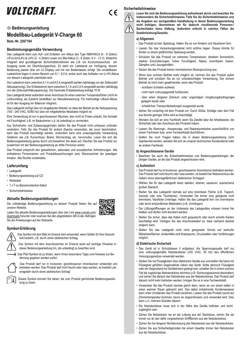 Imagen de la primera página del manual del dispositivo V-Charge 60