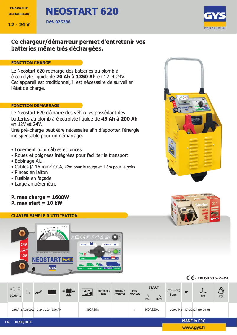 Página nº 1 - Ficha técnica GYS Neostart 620
