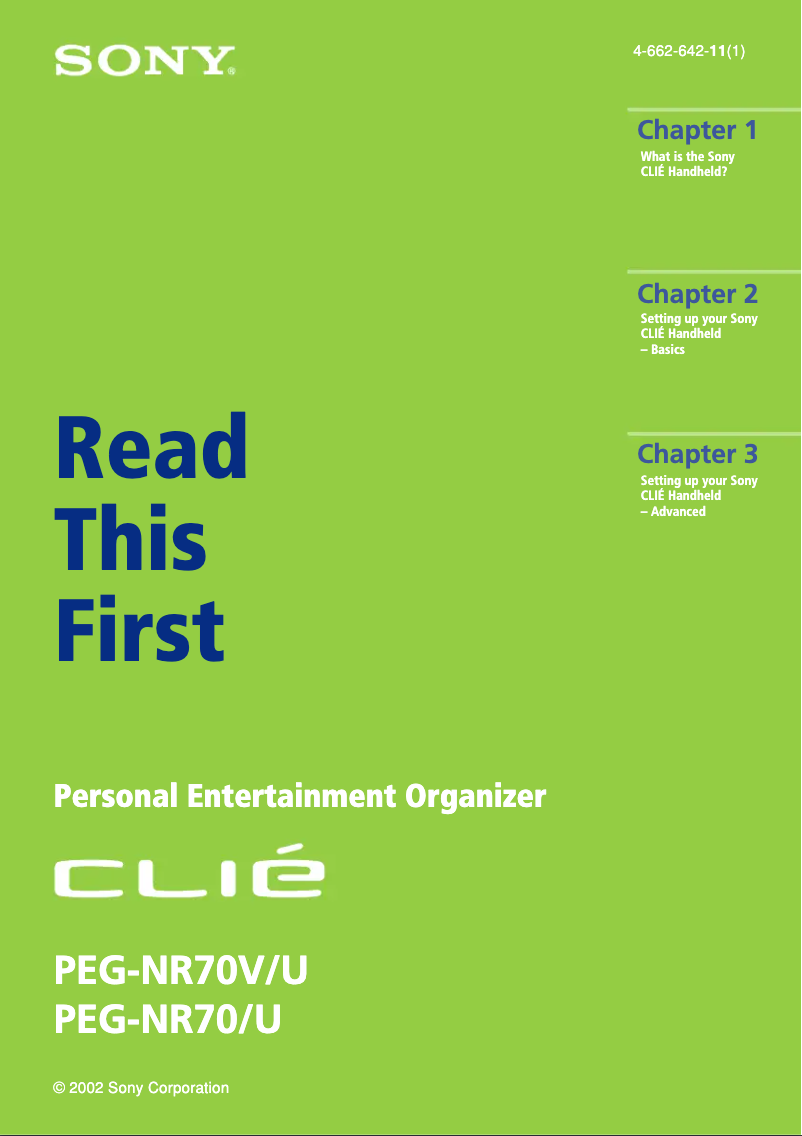 Imagen de la primera página del manual del dispositivo Clié PEG-NR70