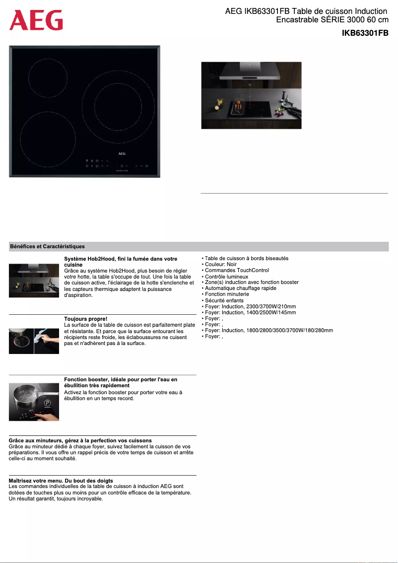 Página 1 del manual Ficha técnica AEG IKB63301FB