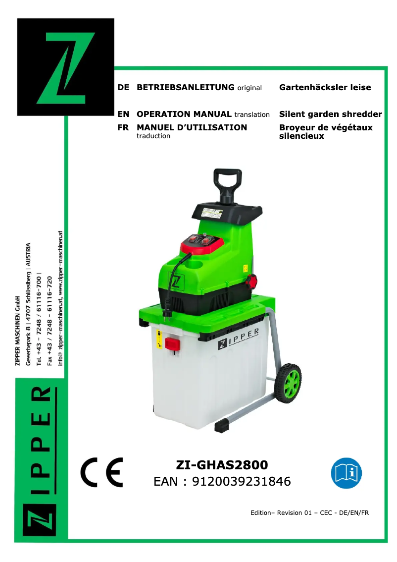 Página 1 del manual Manual de usuario Zipper ZI-GHAS2800