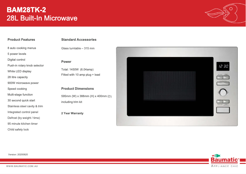 Página 1 del manual Ficha técnica Baumatic BAM28TK-2