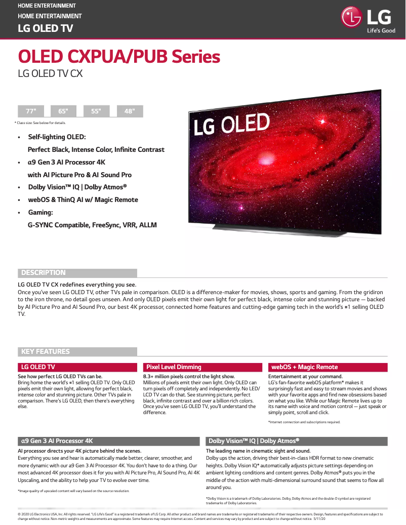 Página 1 del manual Ficha técnica LG OLED55CXPUA