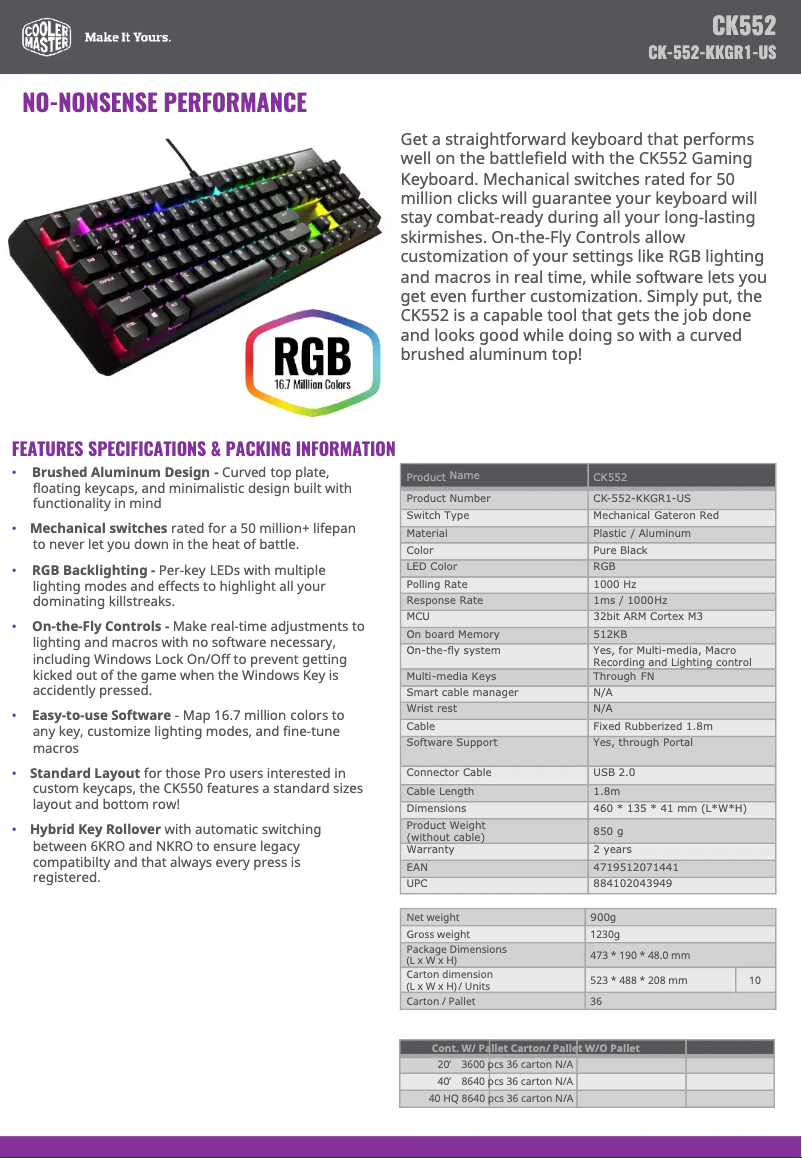 Página 1 del manual Ficha técnica Cooler Master Gaming CK552