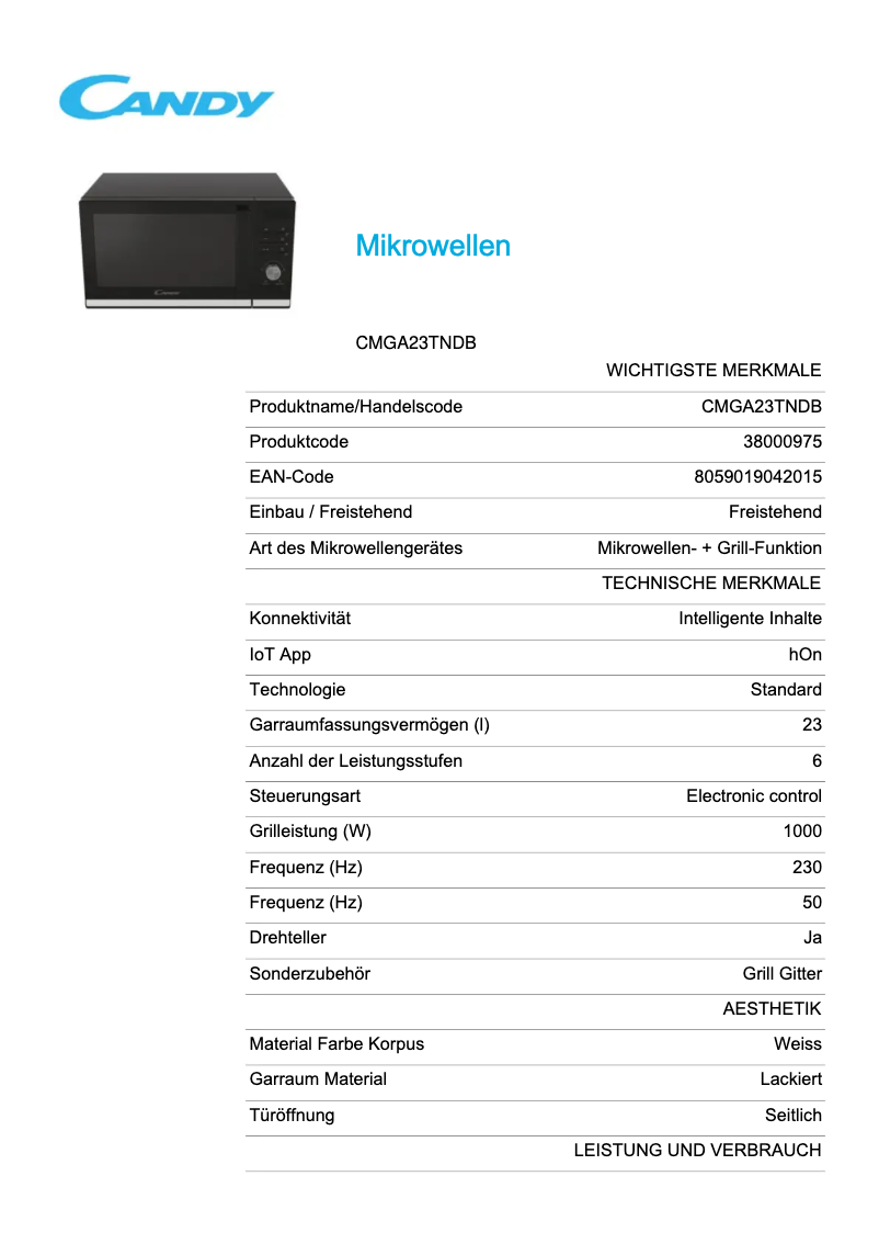 Imagen de la primera página del manual del dispositivo CMGA23TNDB