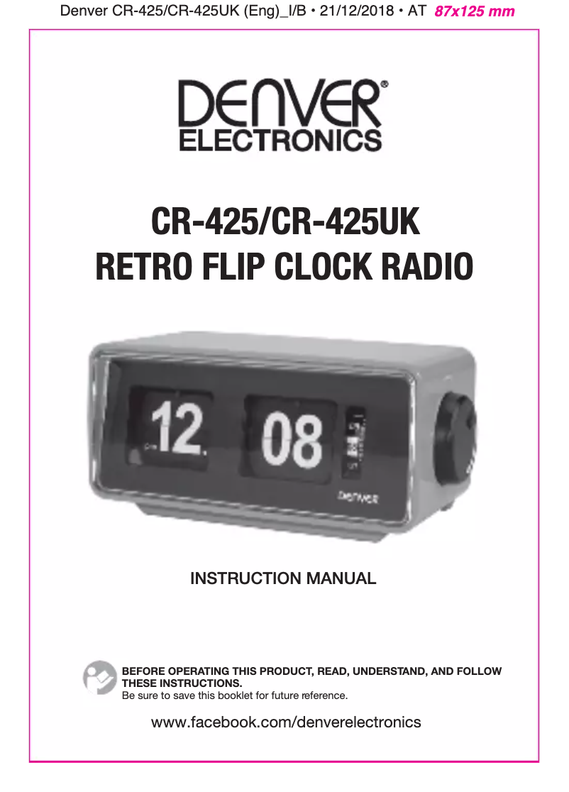 Imagen de la primera página del manual del dispositivo CR-425