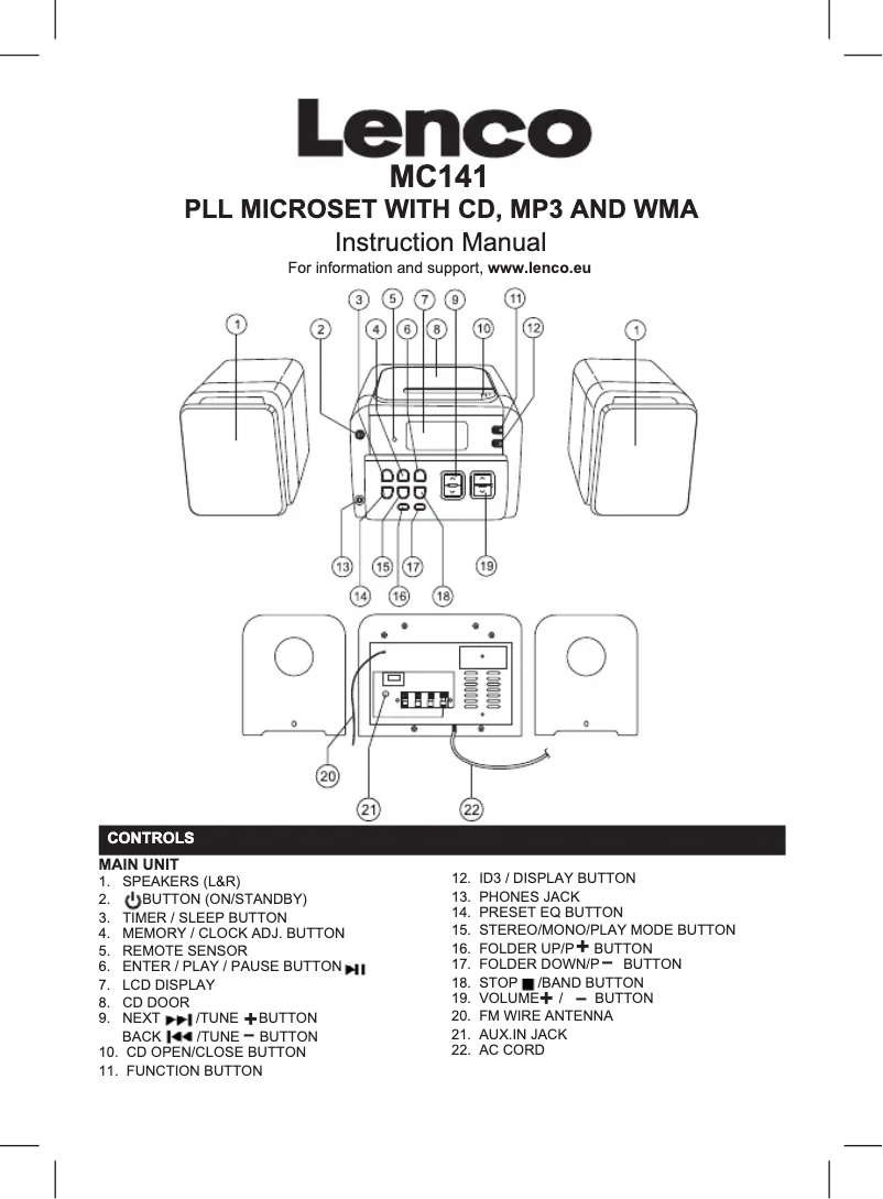Página 1 del manual Manual de usuario Lenco MC-141