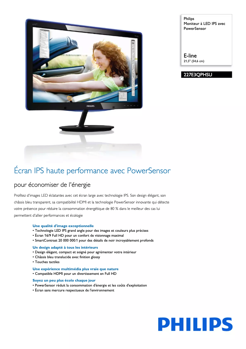 Página 1 del manual Ficha técnica Philips 227E3QPHSU