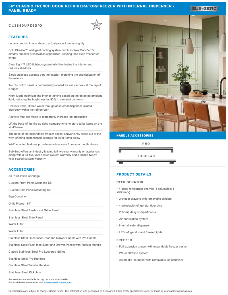 Página 1 del manual Manual de usuario Sub-Zero CL3650UFDIO