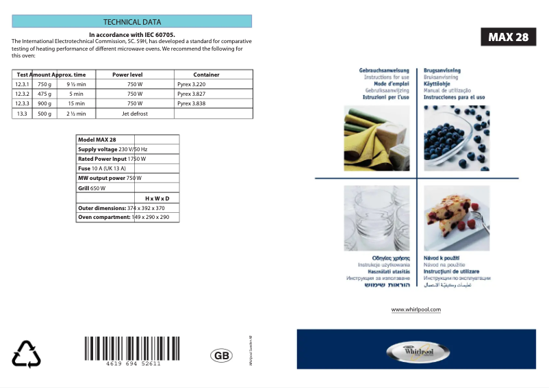 Página 1 del manual Manual de usuario Whirlpool MAX 28