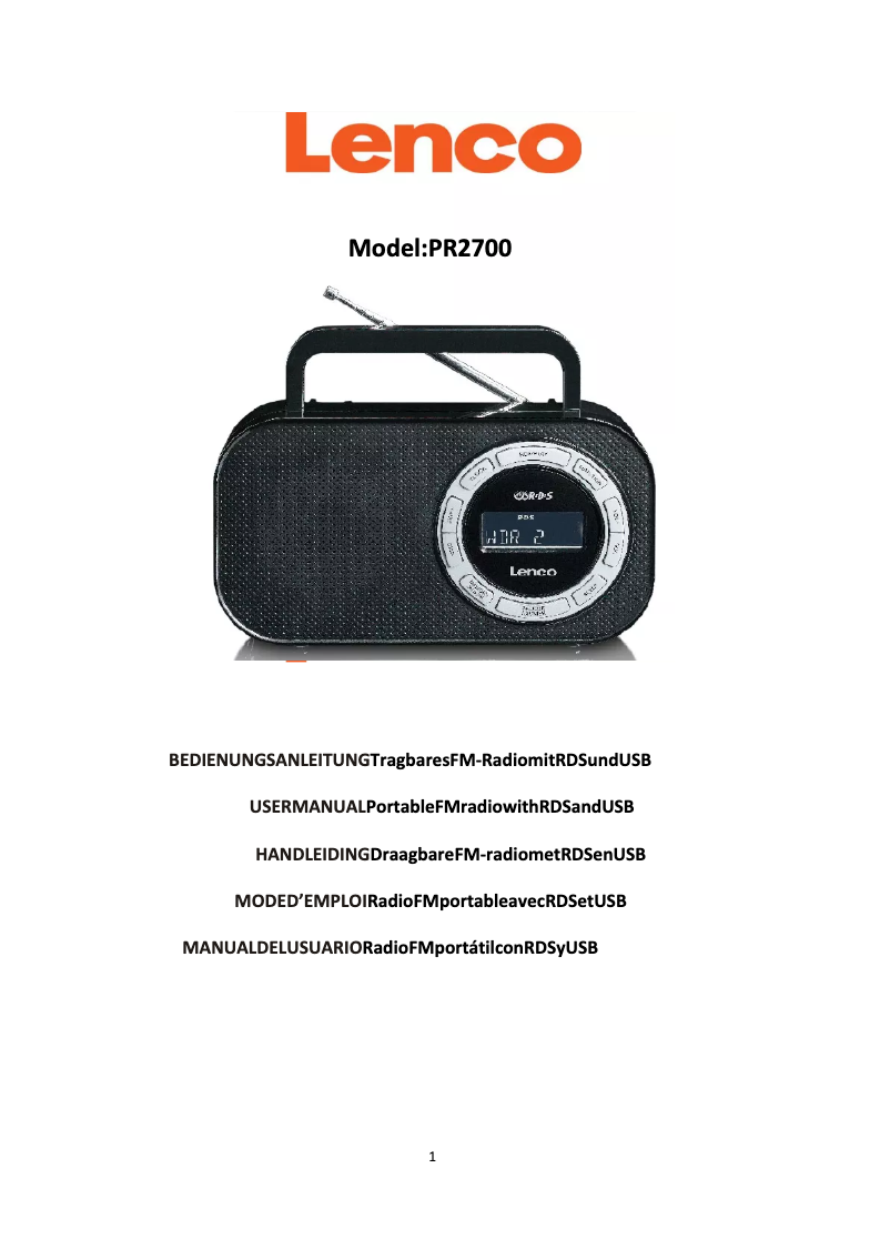 Página nº 1 - Manual de usuario Lenco PR2700