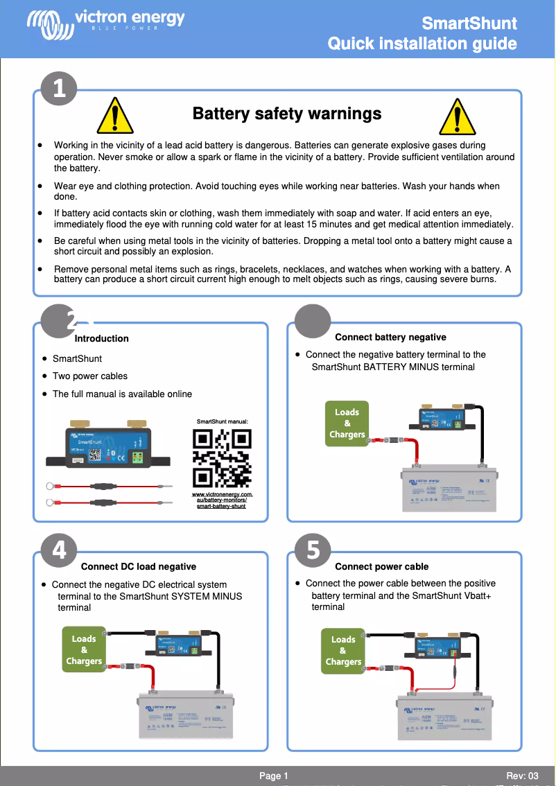 Página 1 del manual Guía de inicio rápido Victron Energy SmartShunt