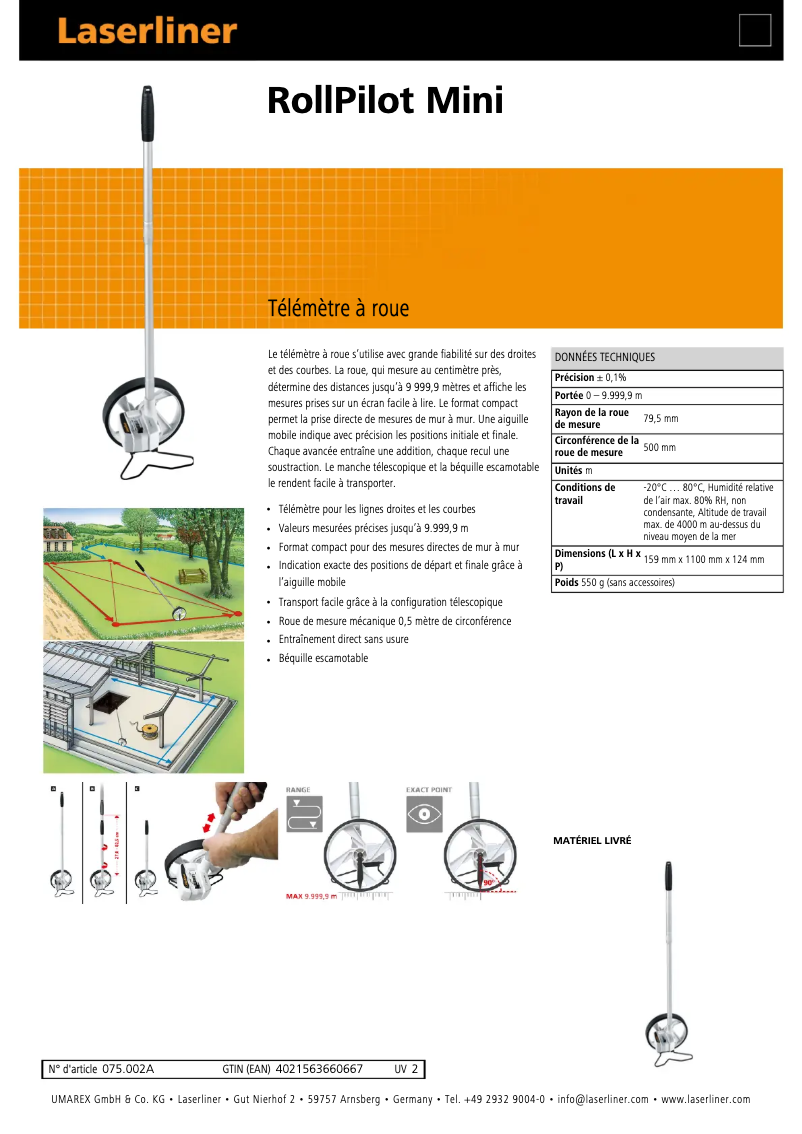 Página 1 del manual Ficha técnica Laserliner RollPilot Mini