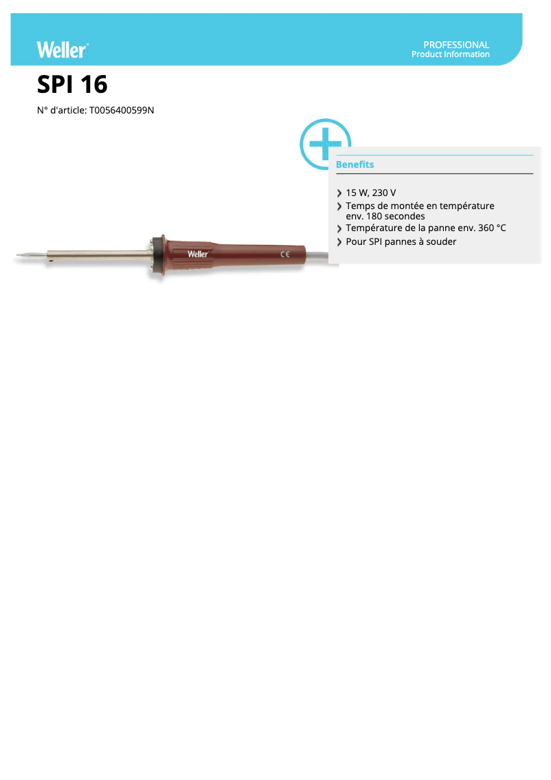 Página 1 del manual Ficha técnica Weller SPI 16