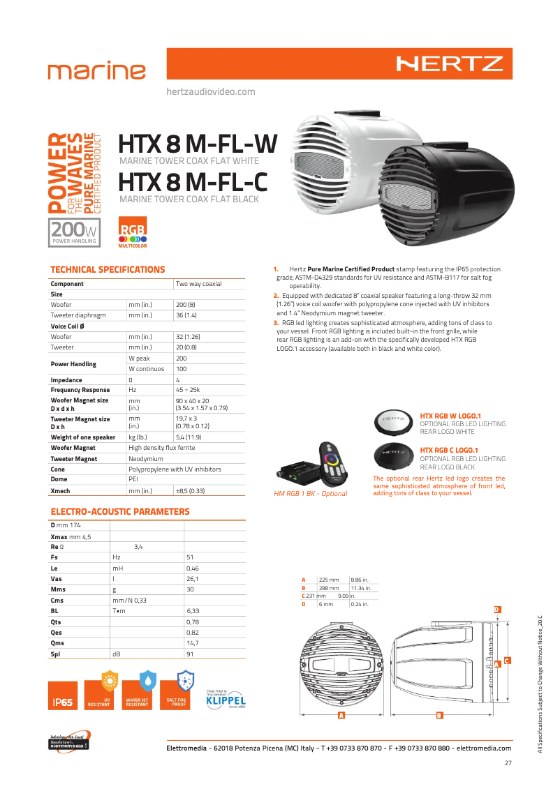 Página 1 del manual Ficha técnica Hertz HTX 8 M-FL-W