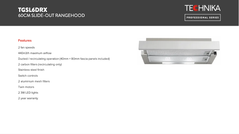 Página 1 del manual Ficha técnica Technika TGSL6DRX