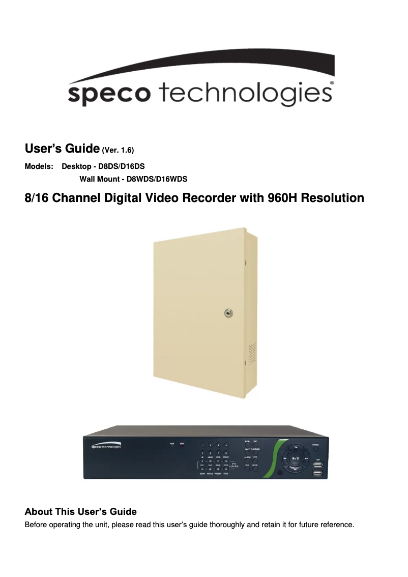 Página nº 1 - Manual de usuario Speco Technologies D8WDSM