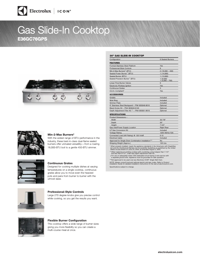 Página 1 del manual Ficha técnica Electrolux E36GC76GPS