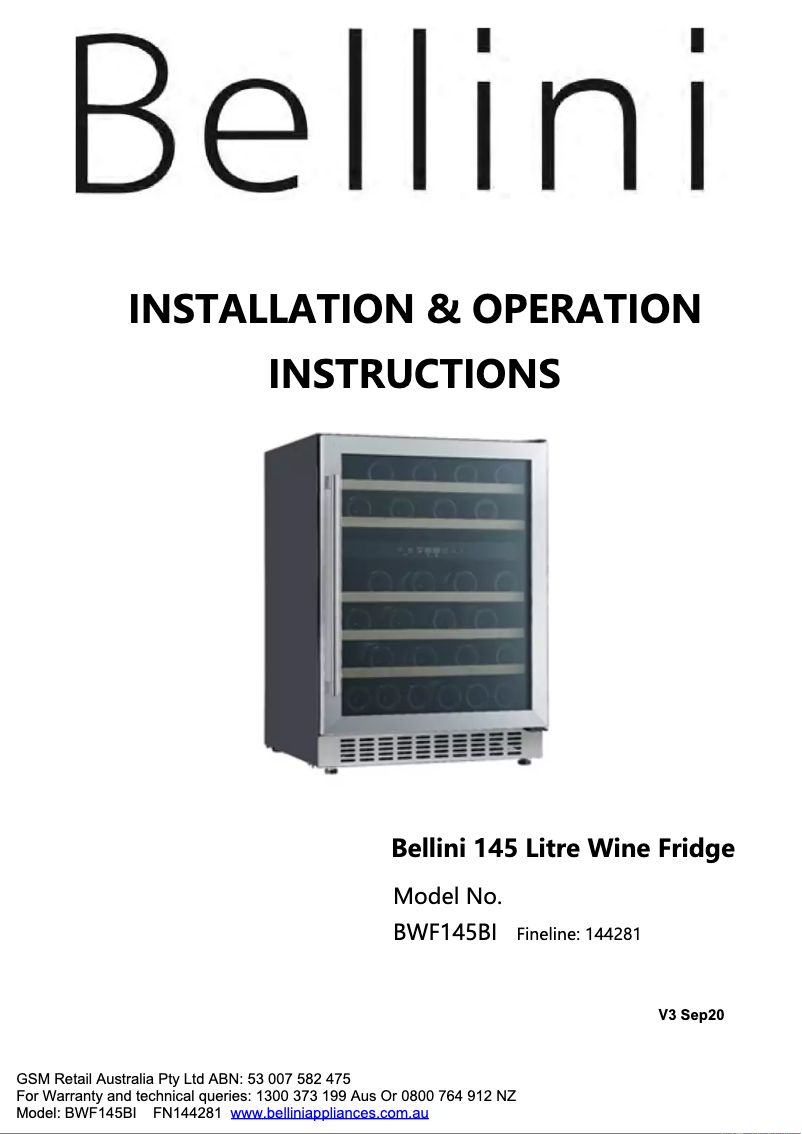 Imagen de la primera página del manual del dispositivo BWF145BI