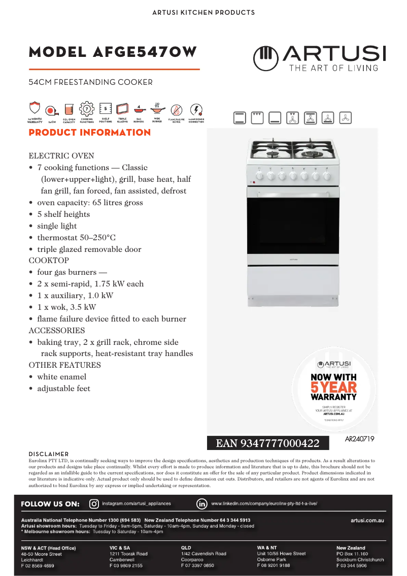 Imagen de la primera página del manual del dispositivo AFGE5470W