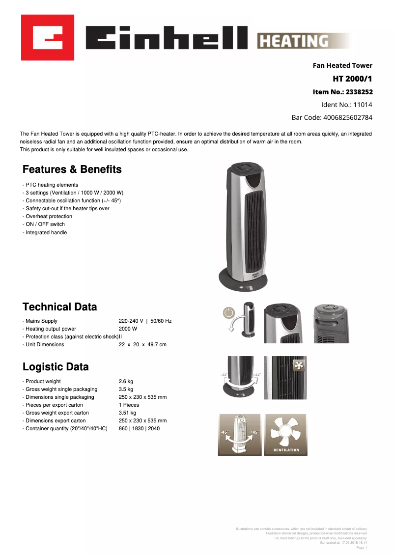 Página 1 del manual Ficha técnica Einhell HT 2000/1
