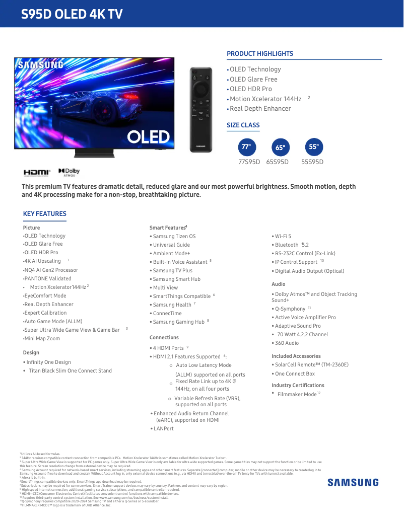 Página 1 del manual Ficha técnica Samsung QN55S95DAF