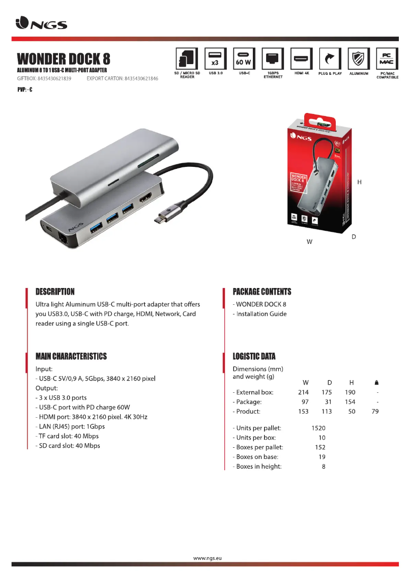 Imagen de la primera página del manual del dispositivo Wonder DOCK 8