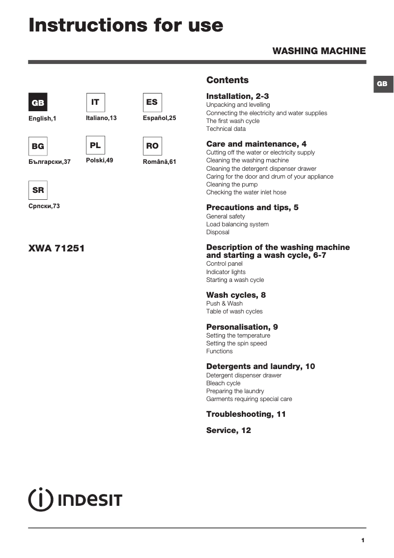 Imagen de la primera página del manual del dispositivo XWA 71251 W EU