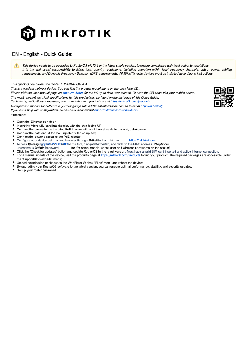 Página 1 del manual Manual de usuario Mikrotik LHG LTE18 kit