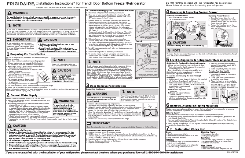 Página nº 1 - Guía de instalación Frigidaire FFHN2750TS