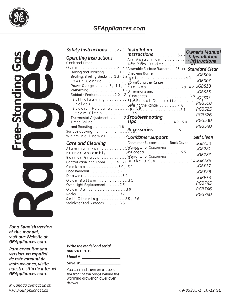 Página 1 del manual Guía de instalación GE JGB250DETBB