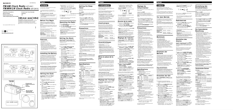 Imagen de la primera página del manual del dispositivo ICF-C411