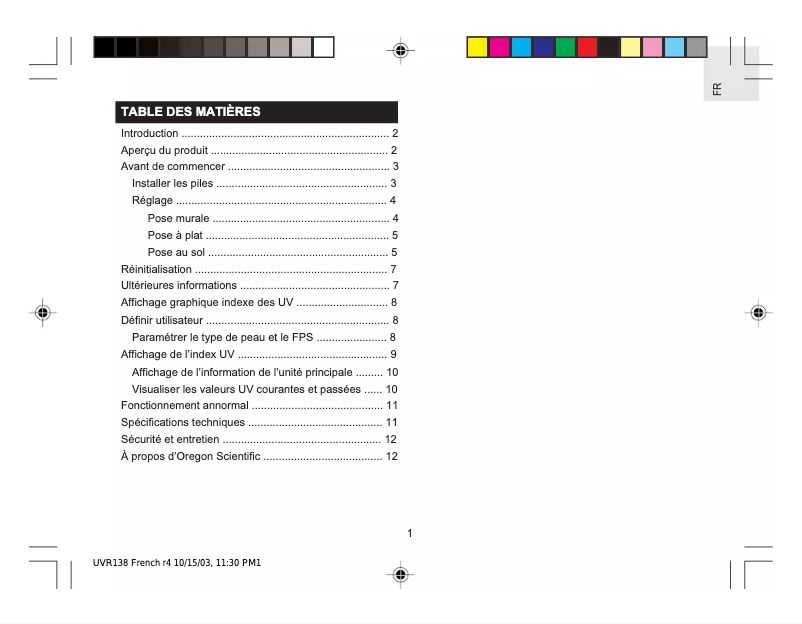 Página 1 del manual Manual de usuario Oregon Scientific UVR138