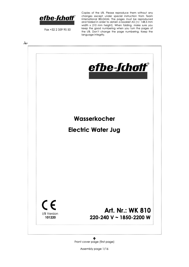 Página 1 del manual Manual de usuario Efbe-Schott WK 810