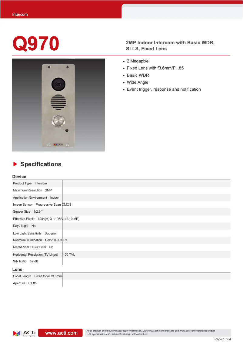 Imagen de la primera página del manual del dispositivo Q970