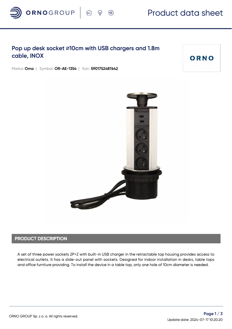 Página 1 del manual Ficha técnica ORNO OR-AE-1354