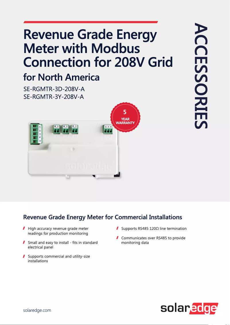 Página 1 del manual Ficha técnica SolarEdge SE-RGMTR-3D-208V-A