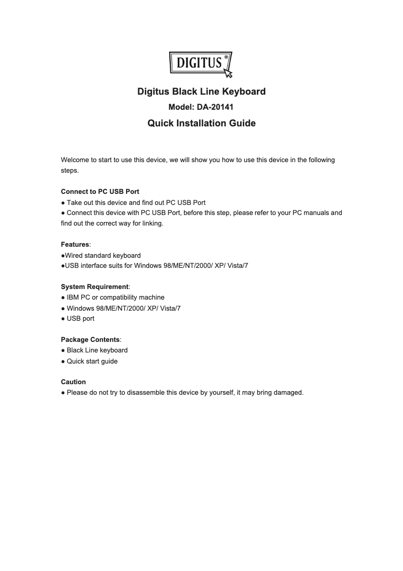 Imagen de la primera página del manual del dispositivo DA-20141