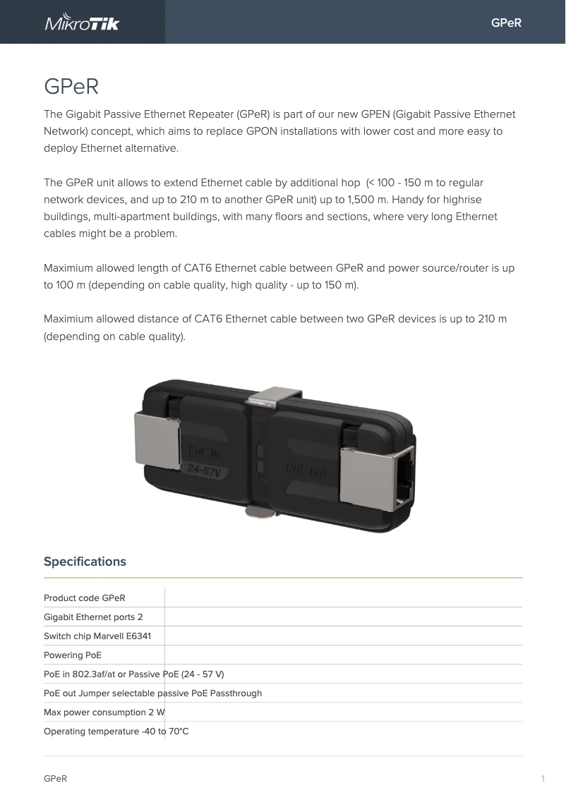Imagen de la primera página del manual del dispositivo GPeR