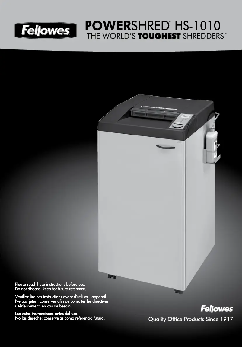 Imagen de la primera página del manual del dispositivo Powershred HS-1010